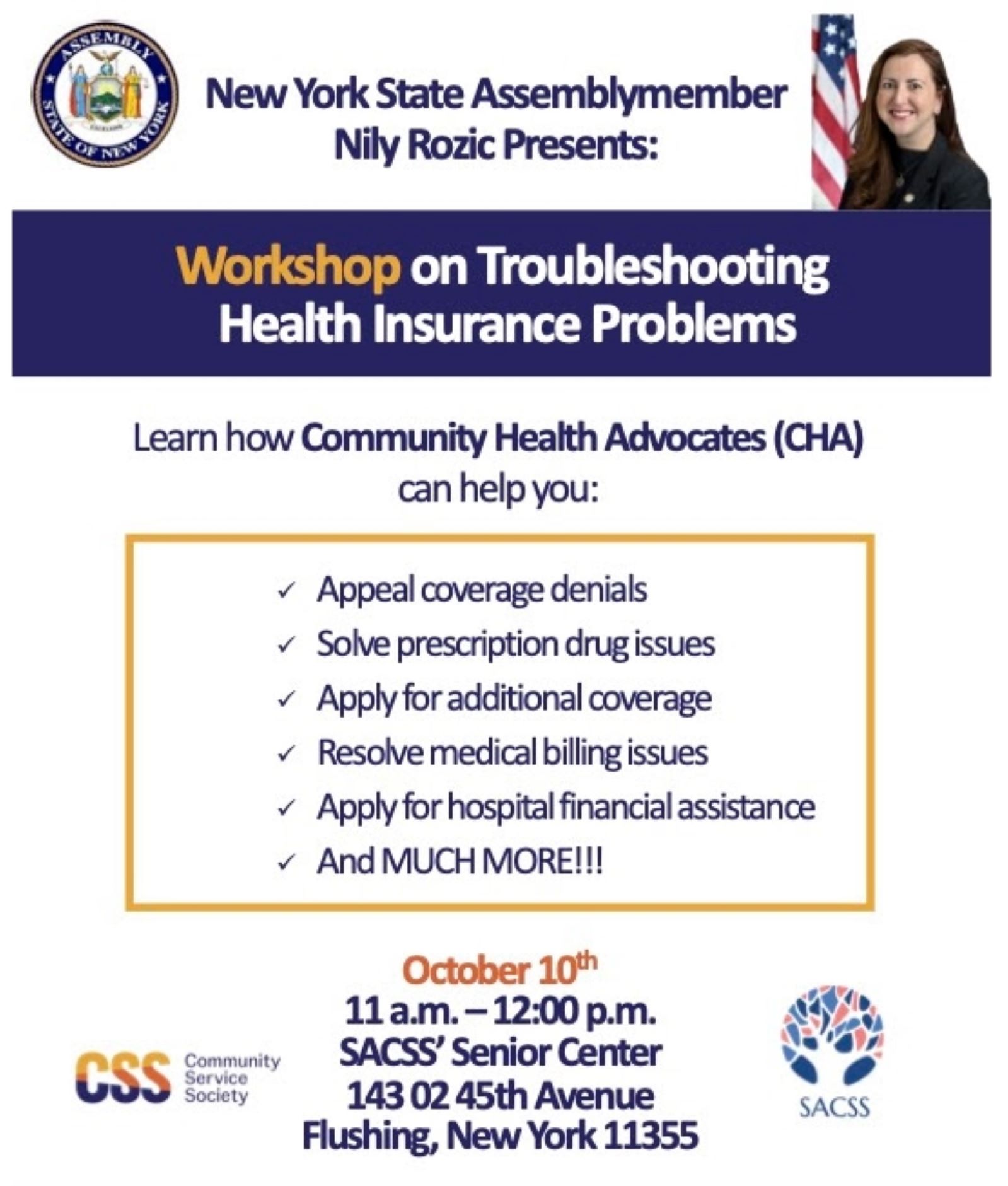 Community Health Workshop with Assembly Member Nily Rozic